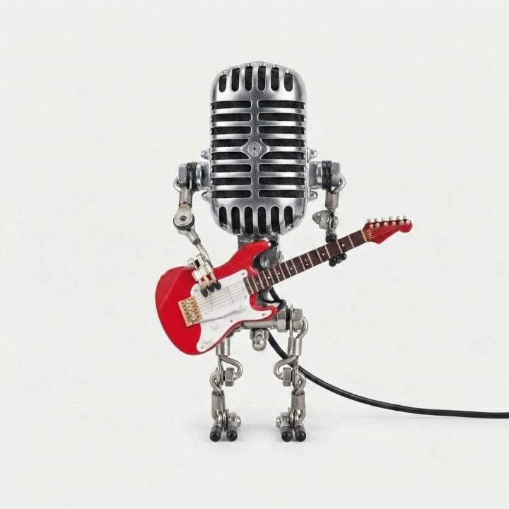 Vintage Mikrofon-Tischlampe mit Gitarre – Retro Musikerlampe -    Zorenza
