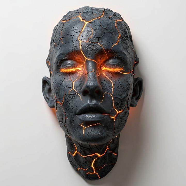 Wandleuchte Gesichts-Skulptur mit beleuchteten Rissen -    Zorenza