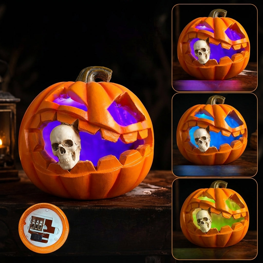 Halloween Kürbis Deko mit Totenschädel aus Harz -    Zorenza