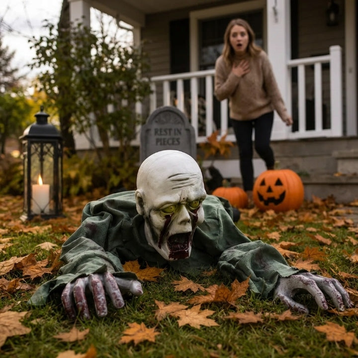 Kriechender Zombie, 115 cm, Leuchtaugen & Sound, Bewegungssensor -    Zorenza