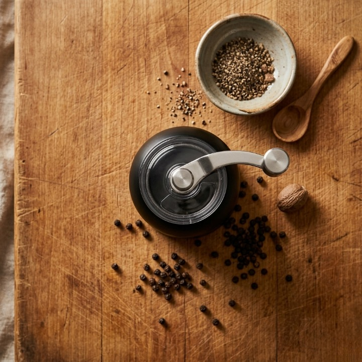 Gewürzmühle mit Kurbel — Edelstahl, frisch mahlen, intensives Aroma -    Zorenza