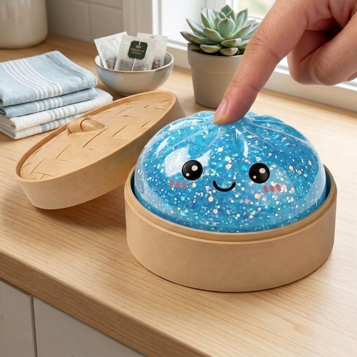Anti-Stress-Ball Dumpling mit Glitzer — Ultraweich, Kawaii Design, 4 Farben -    Zorenza