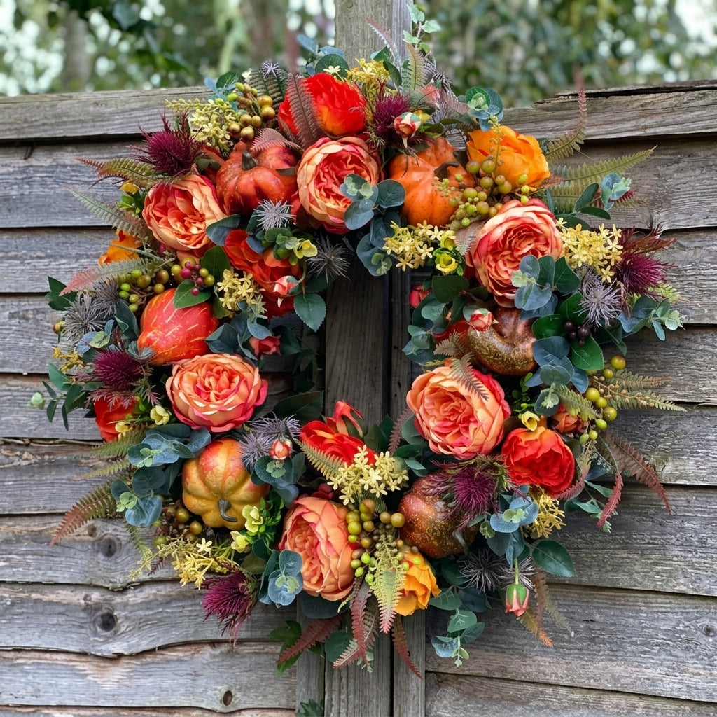 Türkranz Herbst mit Pfingstrosen und Kürbis -    Zorenza