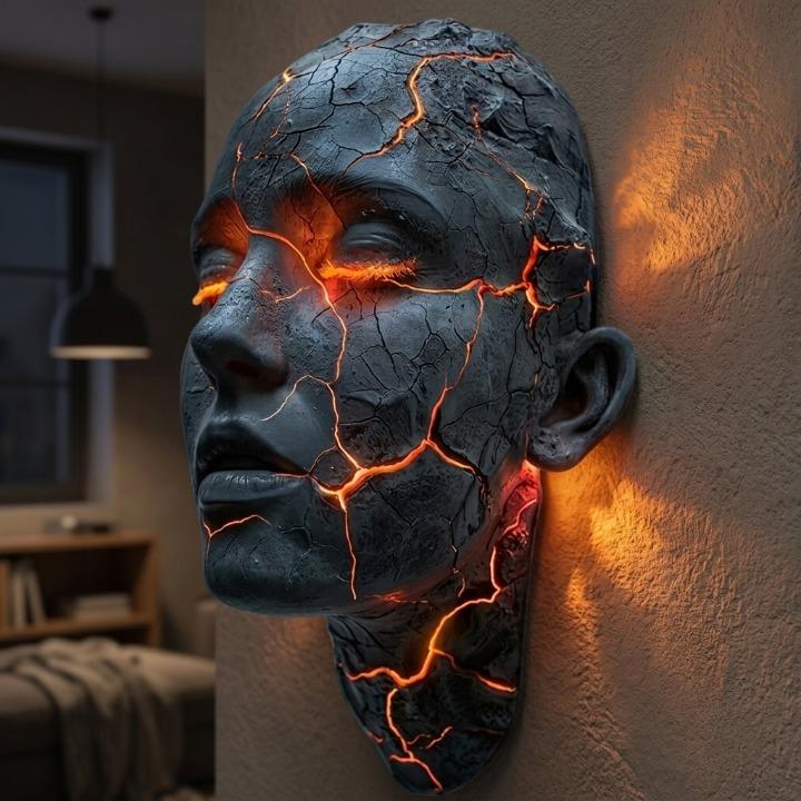 Wandleuchte Gesichts-Skulptur mit beleuchteten Rissen -    Zorenza