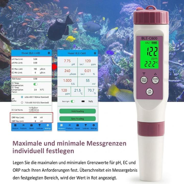 Digitales Wasserqualitäts-Testgerät 7-in-1 mit Bluetooth -    Zorenza