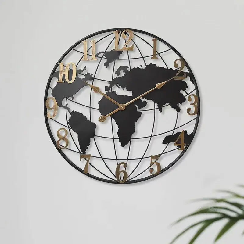 Große Wanduhr mit Weltkartenmotiv, Ø 60 cm Zorenza