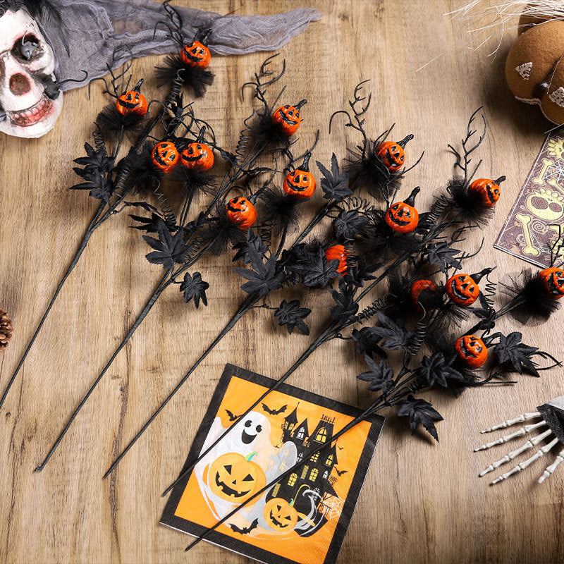 Halloween-Kürbiszweig Schwarz mit Kunststoff-Kürbissen -    Zorenza