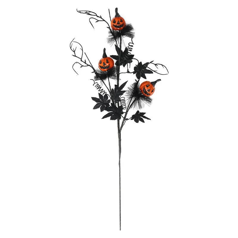 Halloween-Kürbiszweig Schwarz mit Kunststoff-Kürbissen -    Zorenza
