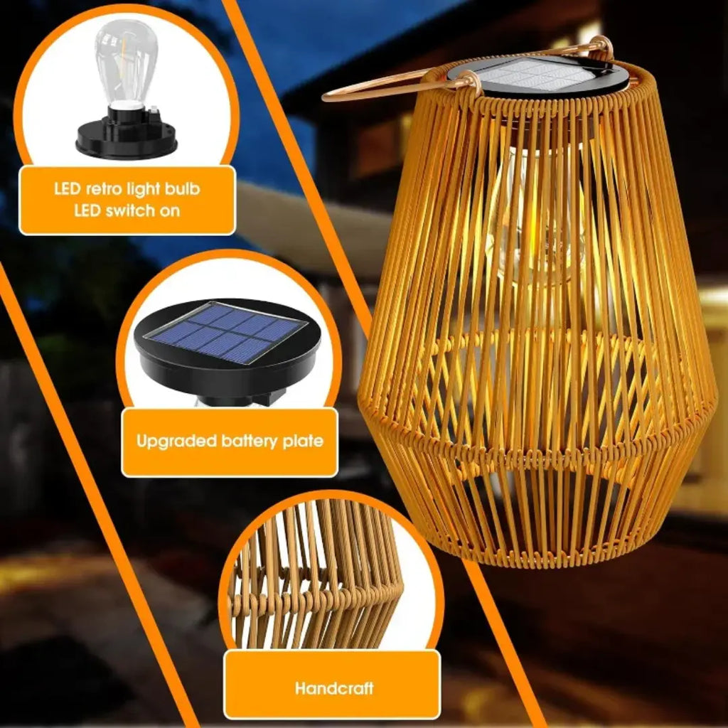 Handgewebte Solar-Gartenlaterne – Wasserdichtes Rattan-LED-Licht Zorenza