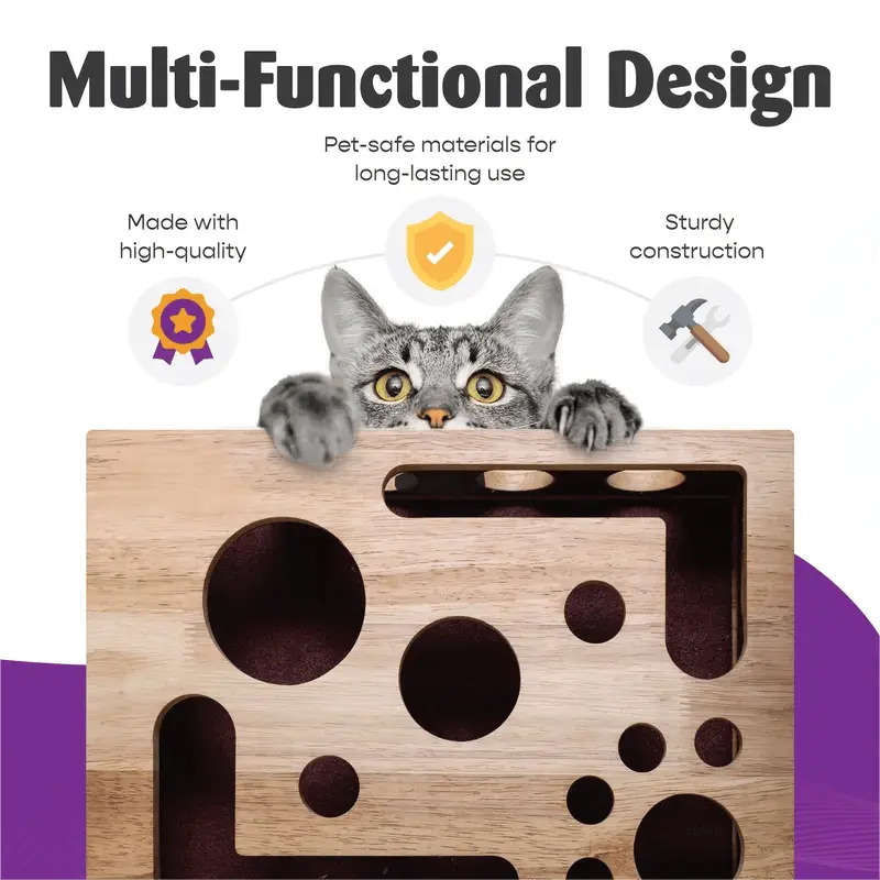 Holz-Katzen-Puzzlebox – Beschäftigung mit Leckerlies & natürlicher Krallenpflege Zorenza