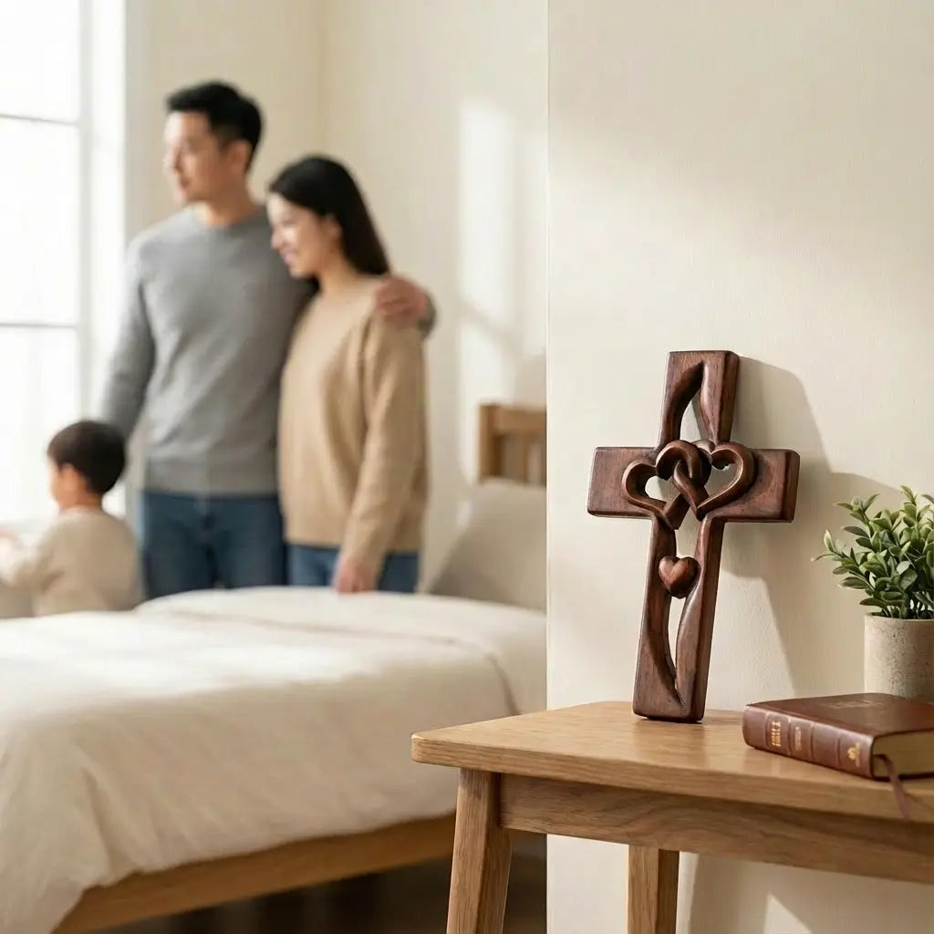 Holzkreuz Wanddeko mit Verschlungenen Herzen Zorenza