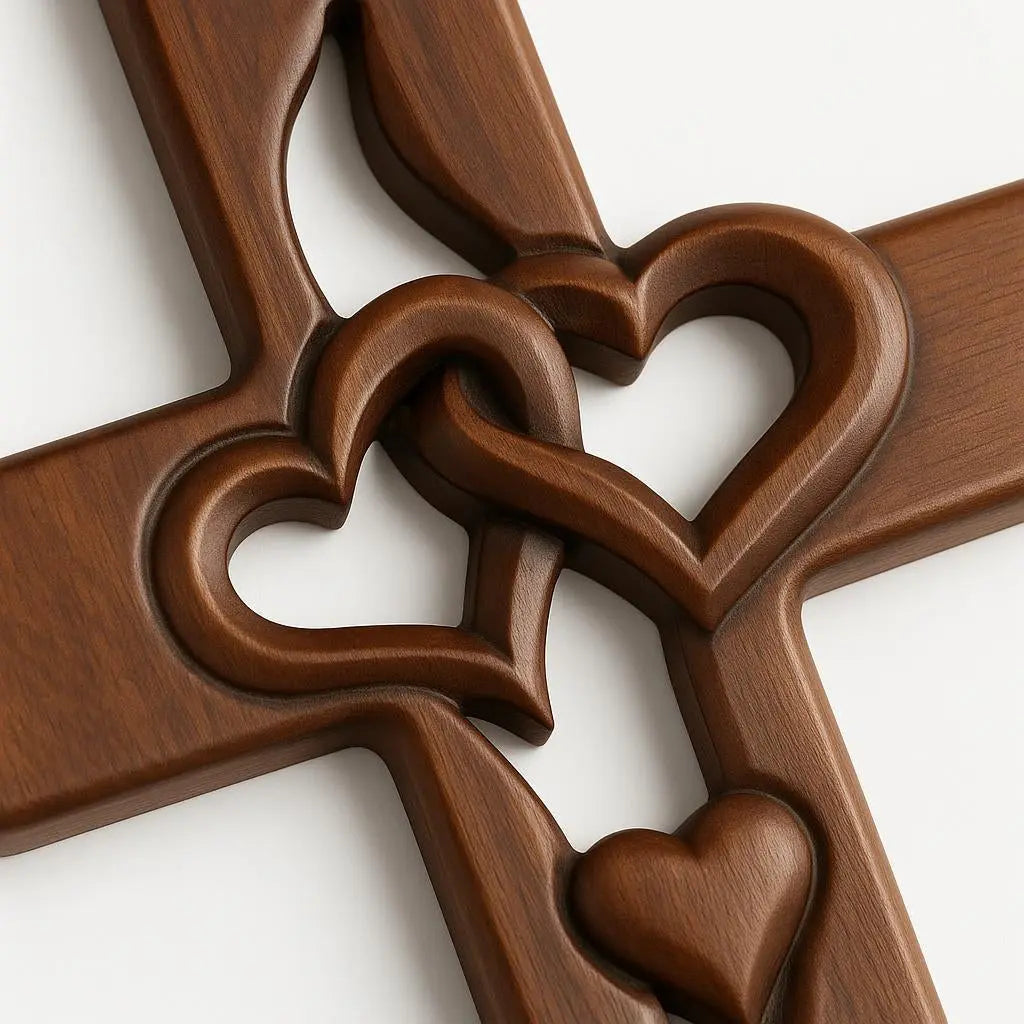 Holzkreuz Wanddeko mit Verschlungenen Herzen Zorenza