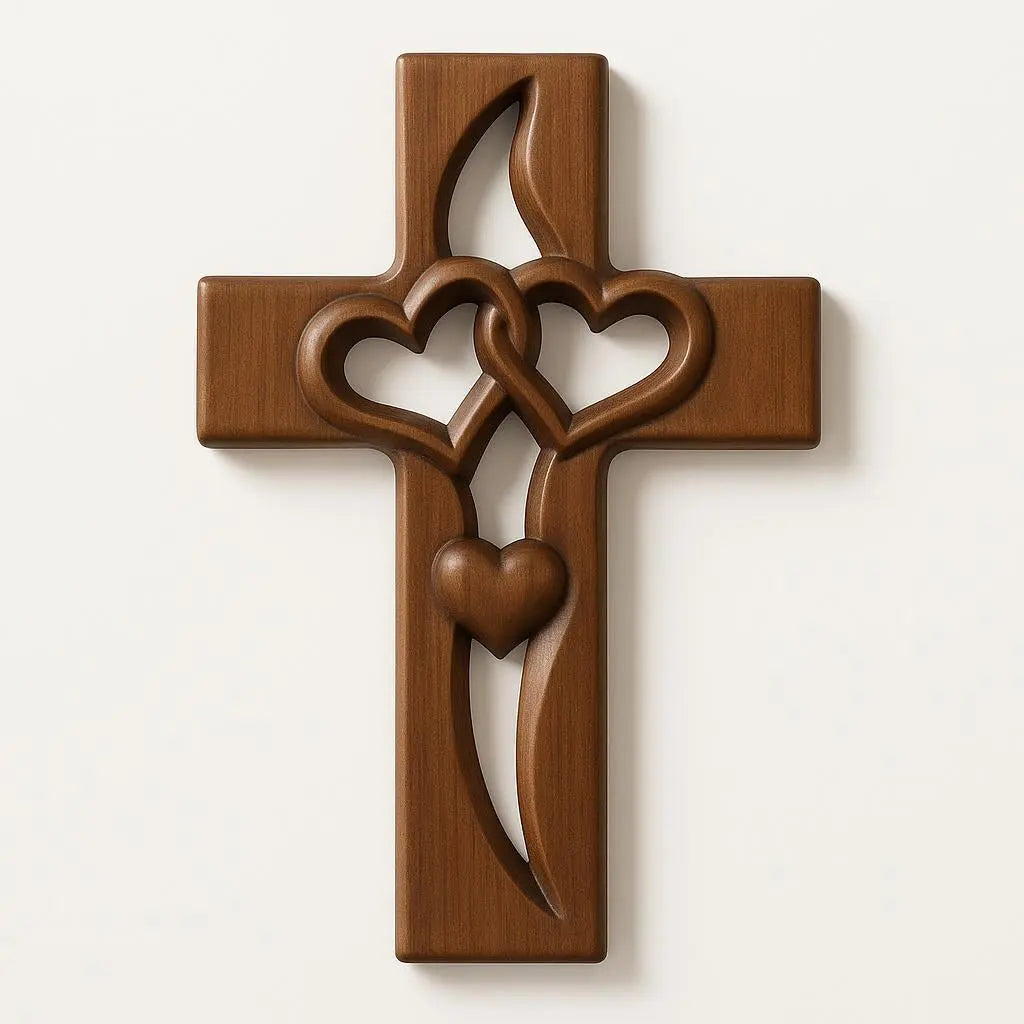 Holzkreuz Wanddeko mit Verschlungenen Herzen Zorenza