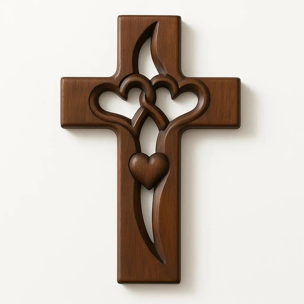 Holzkreuz Wanddeko mit Verschlungenen Herzen Zorenza
