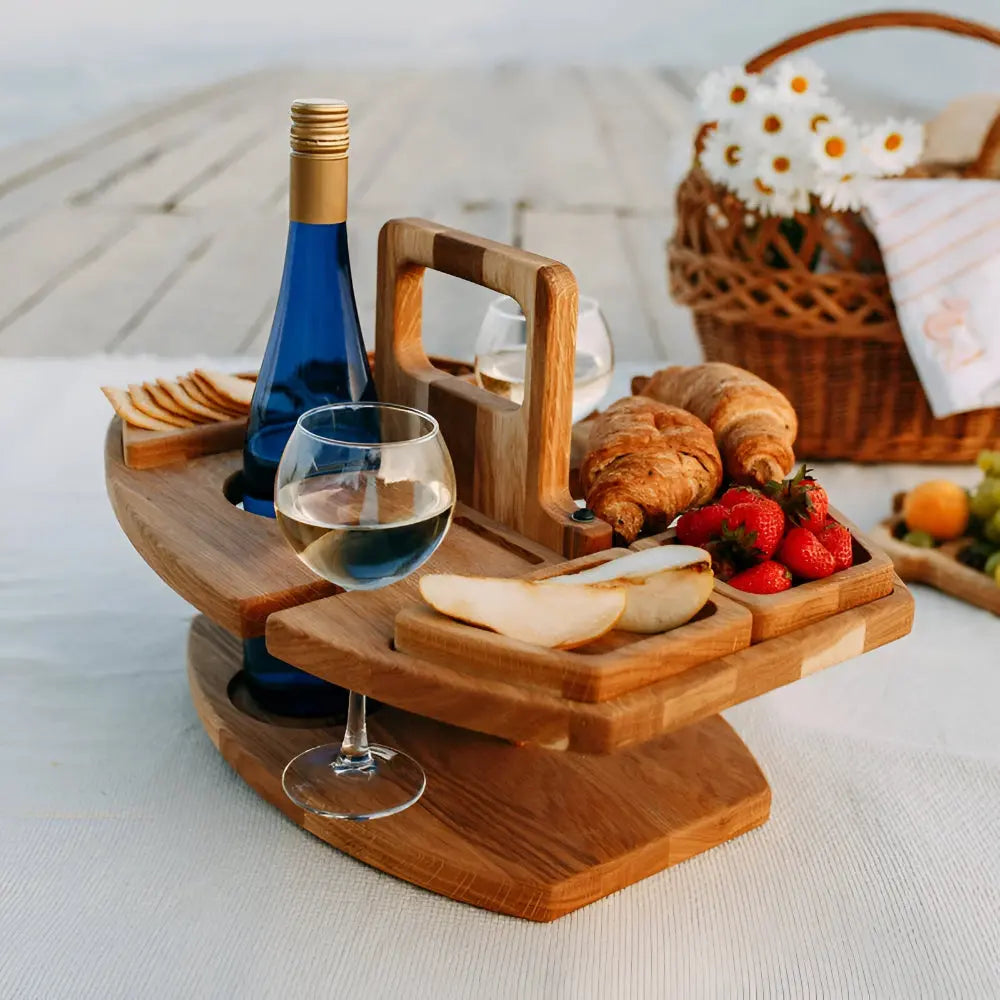 Klappbarer Holz-Picknicktisch mit Wein- und Snackfächern Zorenza