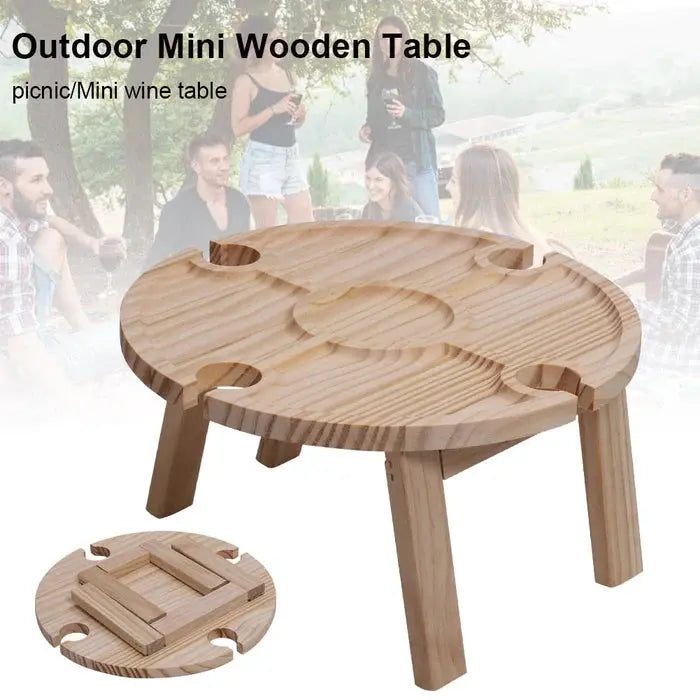 Klappbarer Holz-Picknicktisch mit Weinglashaltern & Flaschenhalter Zorenza
