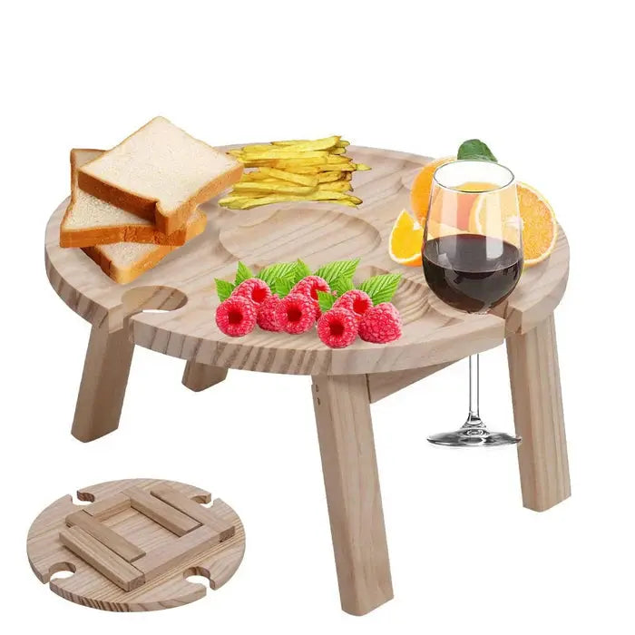 Klappbarer Holz-Picknicktisch mit Weinglashaltern & Flaschenhalter Zorenza
