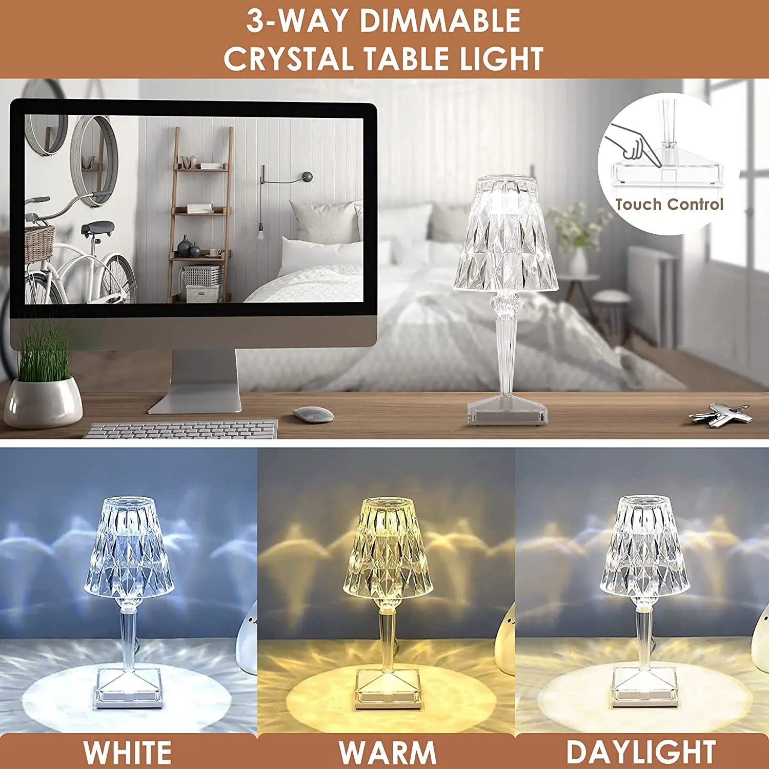 LED Kristall Tischlampe, kabellos Zorenza
