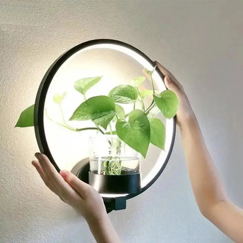 LED-Pflanzen-Wandleuchte mit Glasvase – Rund & Oval Zorenza