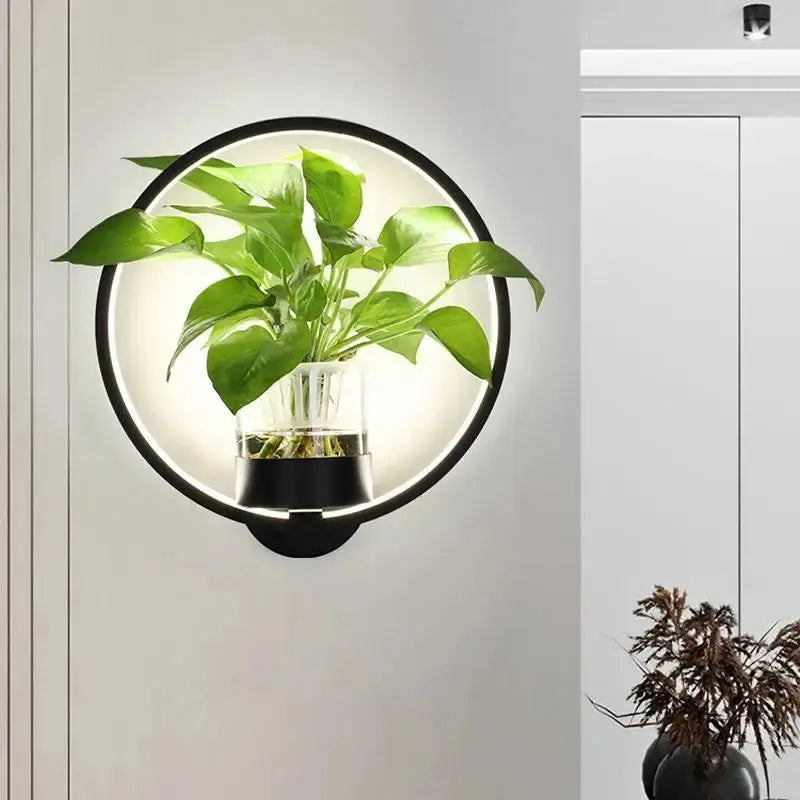 LED-Pflanzen-Wandleuchte mit Glasvase – Rund & Oval Zorenza