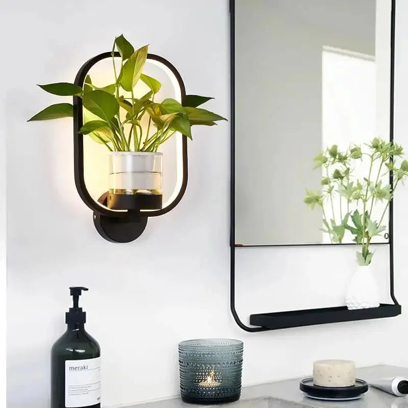 LED-Pflanzen-Wandleuchte mit Glasvase – Rund & Oval Zorenza
