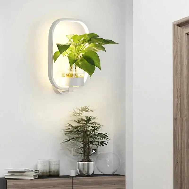 LED-Pflanzen-Wandleuchte mit Glasvase – Rund & Oval Zorenza