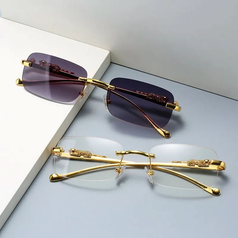 Randlose Sonnenbrille mit Leopardenkopf-Design -    Zorenza