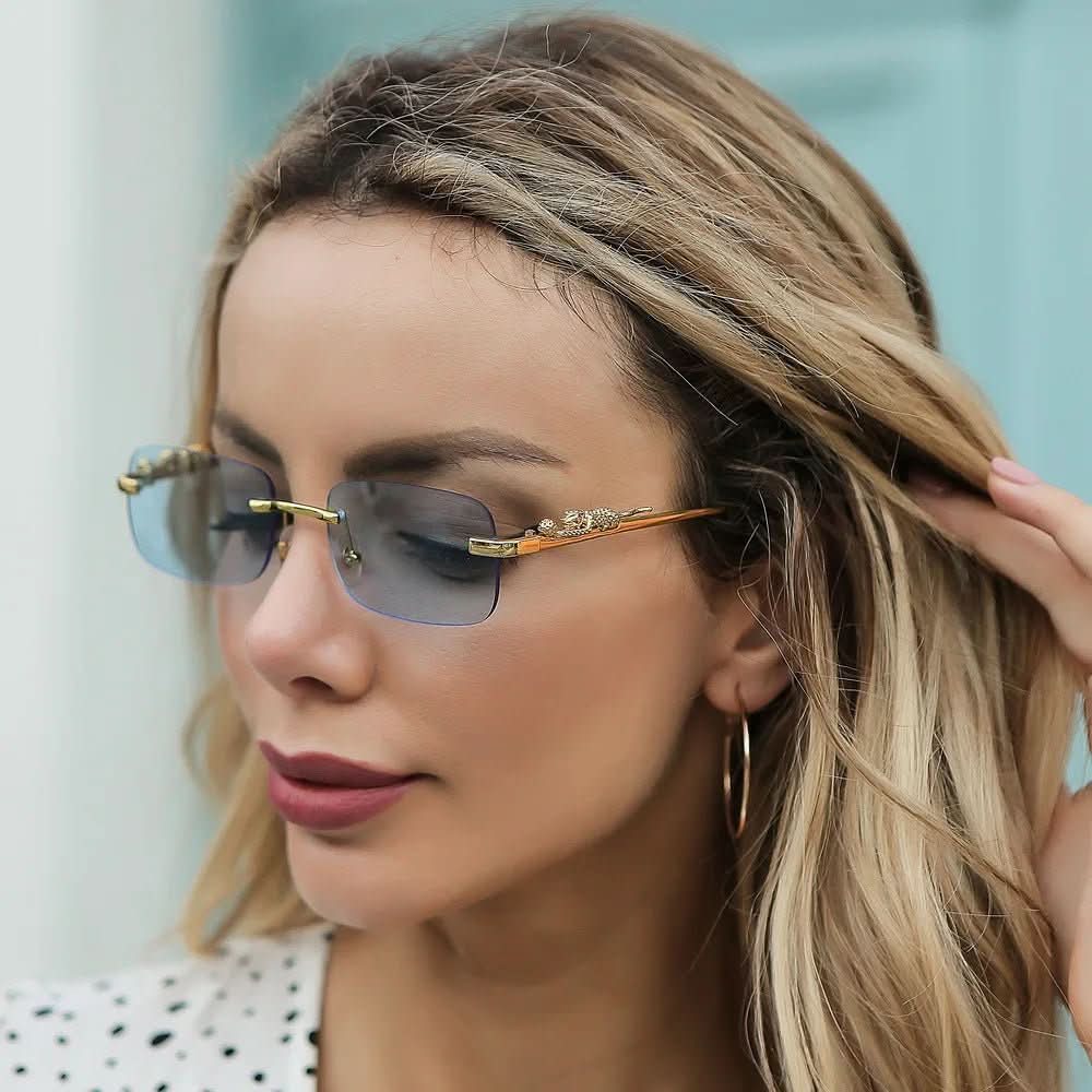 Randlose Sonnenbrille mit Leopardenkopf-Design -    Zorenza