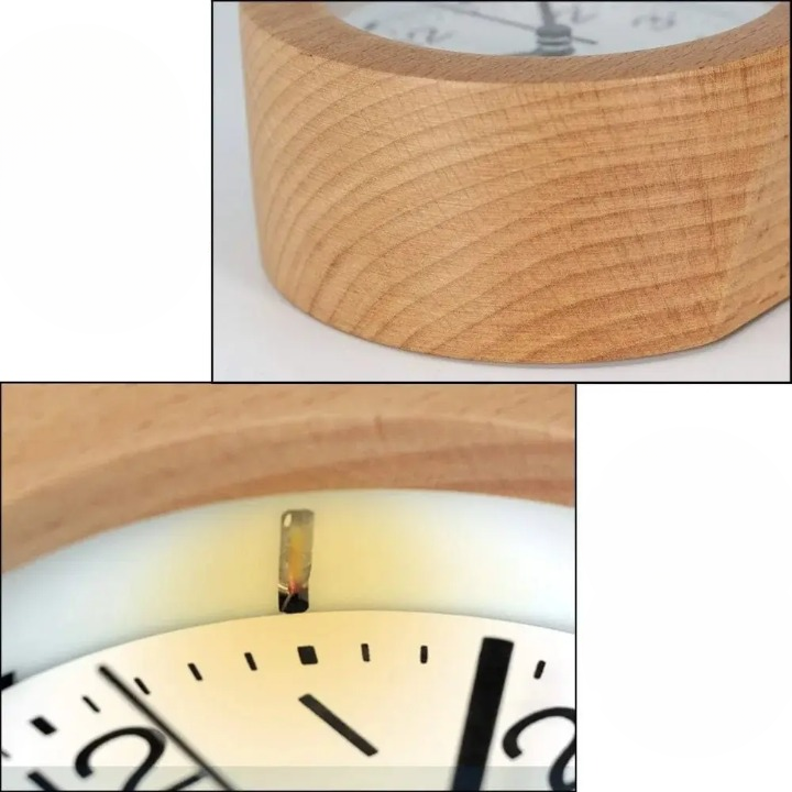 Lautloser Holz-Wecker mit LED-Nachtlicht – Buchenholz, kein Ticken, mit Snooze -    Zorenza