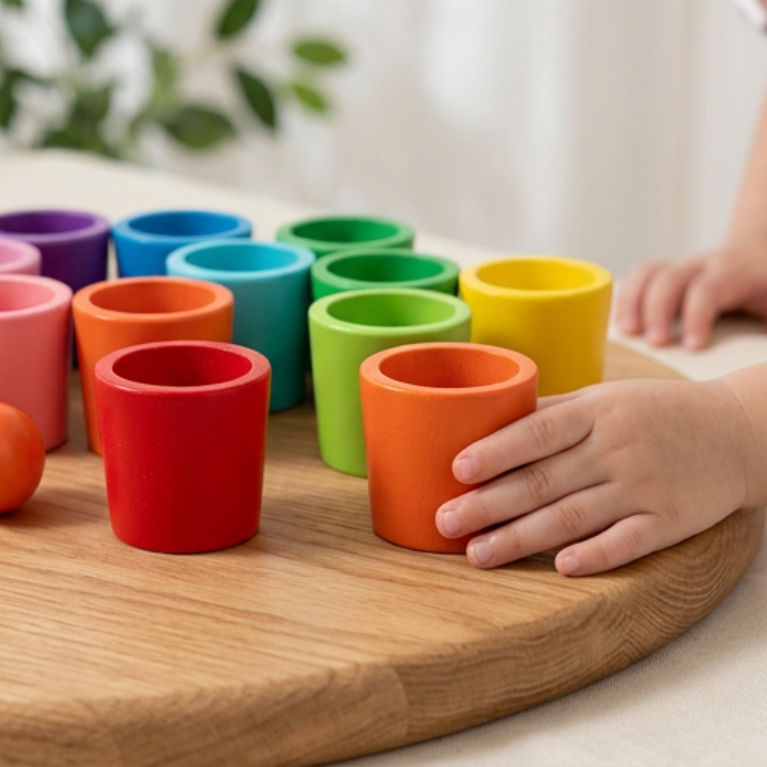Montessori Farb-Sortierspiel aus Holz für Kleinkinder Zorenza
