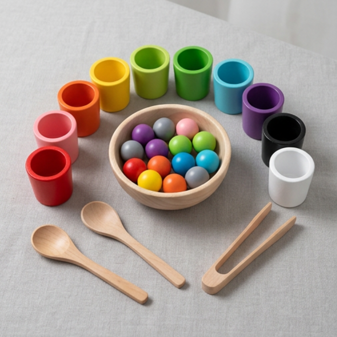 Montessori Farb-Sortierspiel aus Holz für Kleinkinder Zorenza
