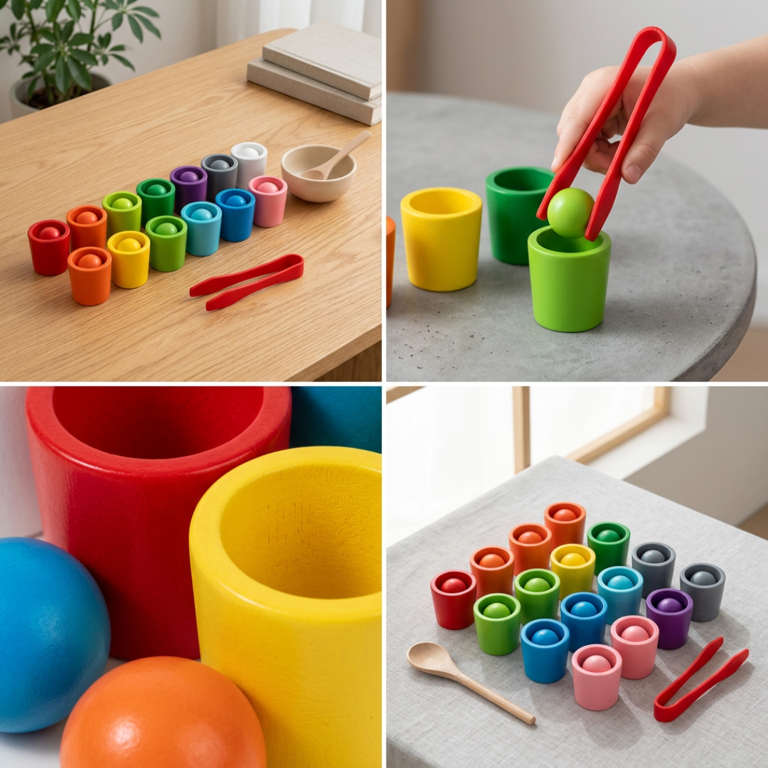 Montessori Farb-Sortierspiel aus Holz für Kleinkinder Zorenza