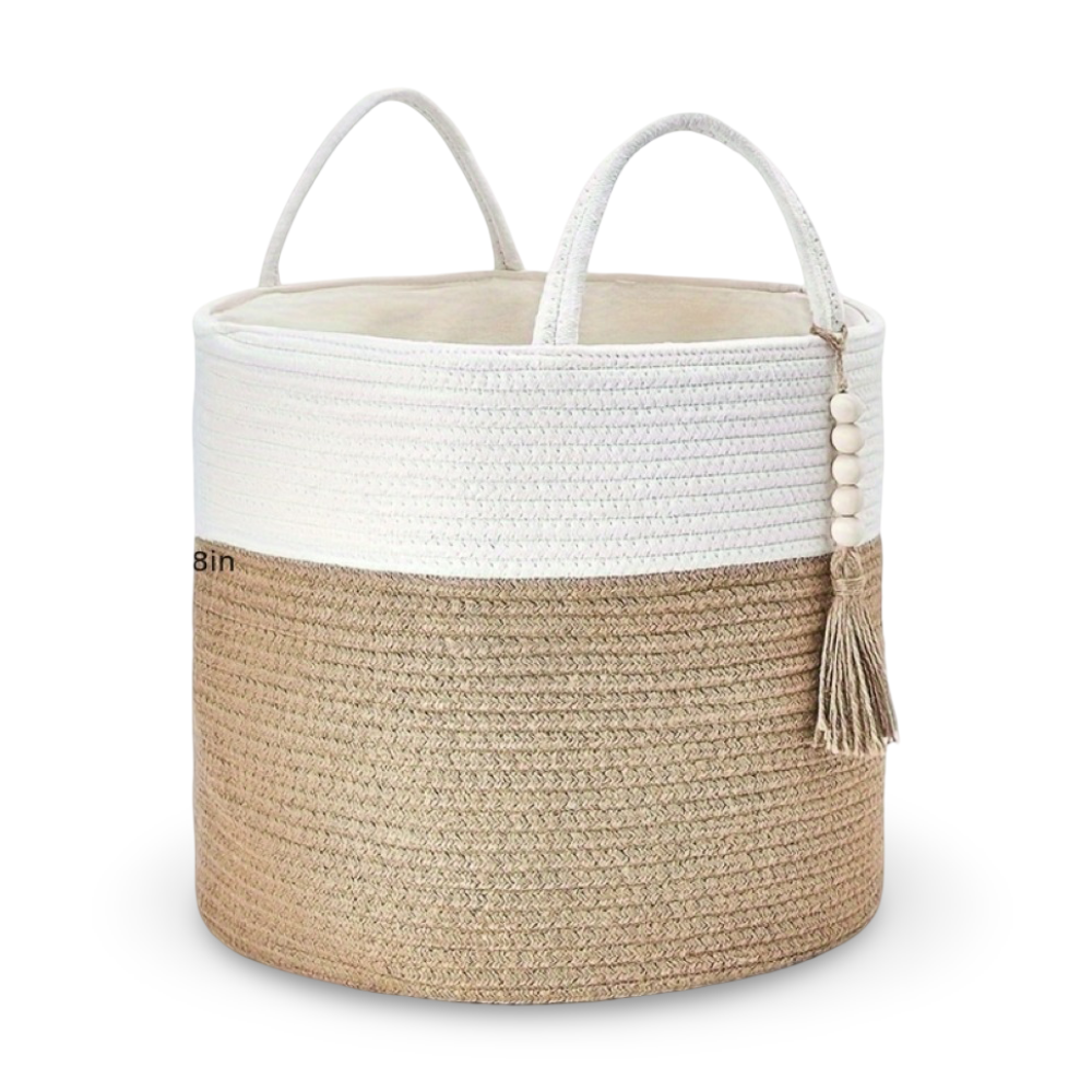 Aufbewahrungskorb Baumwollseil – Boho-Stil mit Griffen - Zorenza