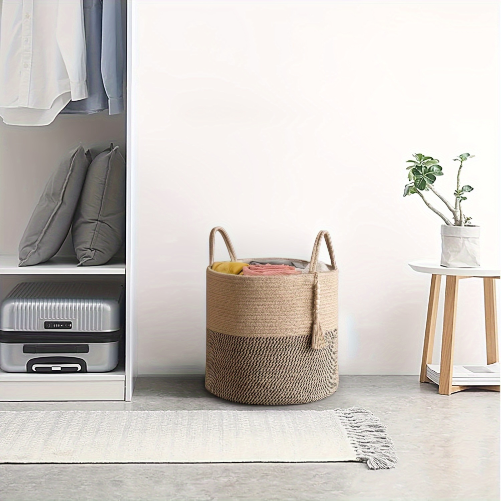 Aufbewahrungskorb Baumwollseil – Boho-Stil mit Griffen - Zorenza