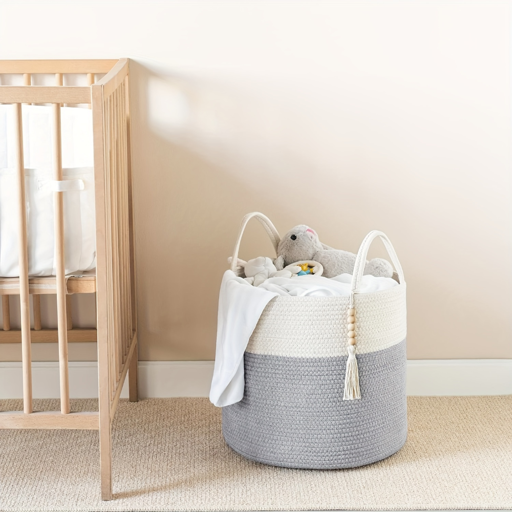 Aufbewahrungskorb Baumwollseil – Boho-Stil mit Griffen - Zorenza