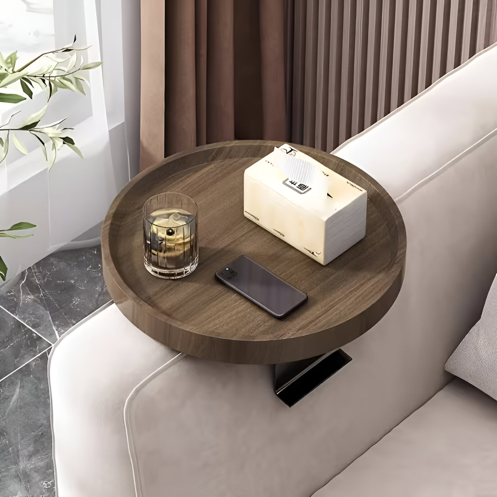 Clip-On Sofatisch rund – Platzsparende Ablage für Snacks Zorenza