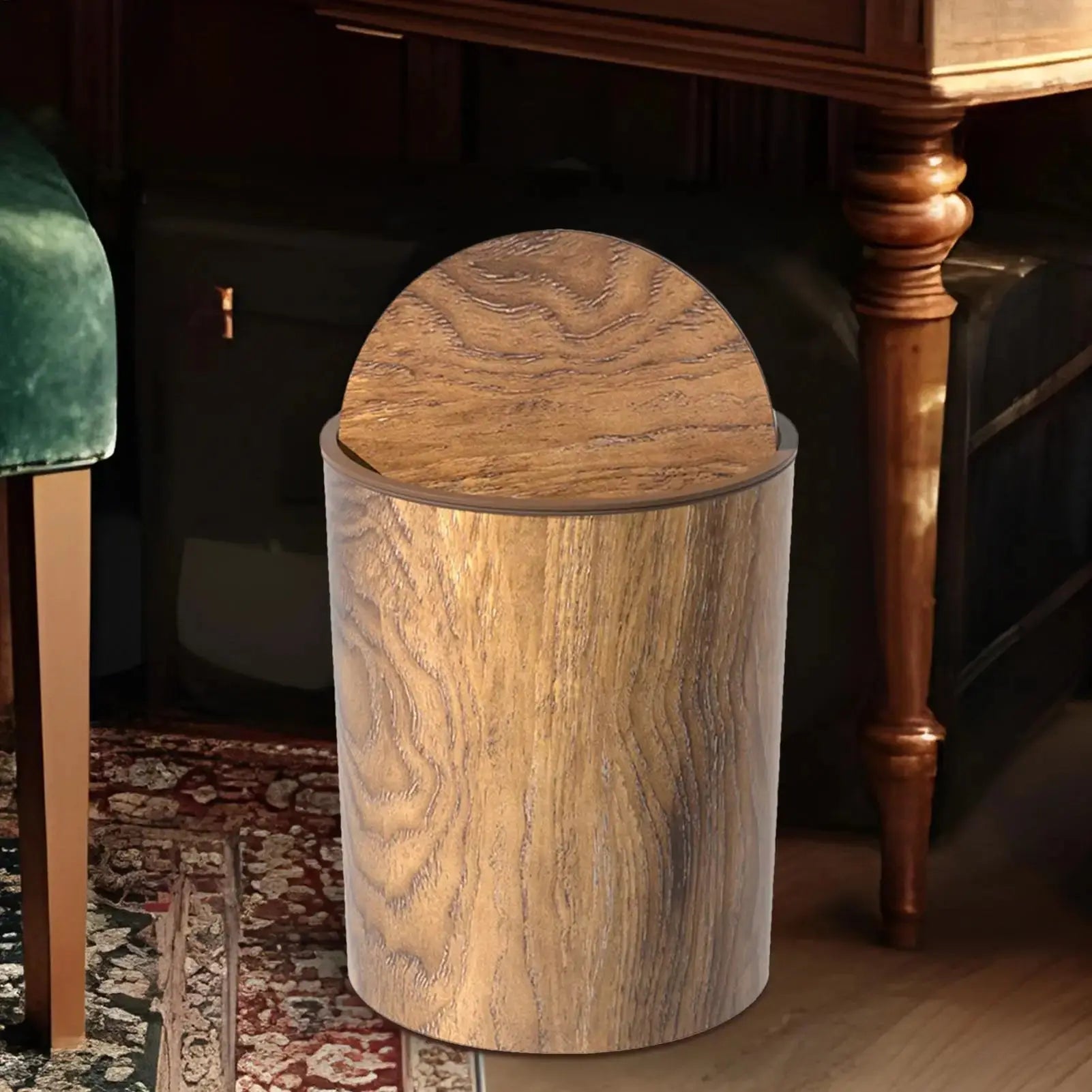 Mülleimer mit Schwingdeckel und Holzoptik Zorenza