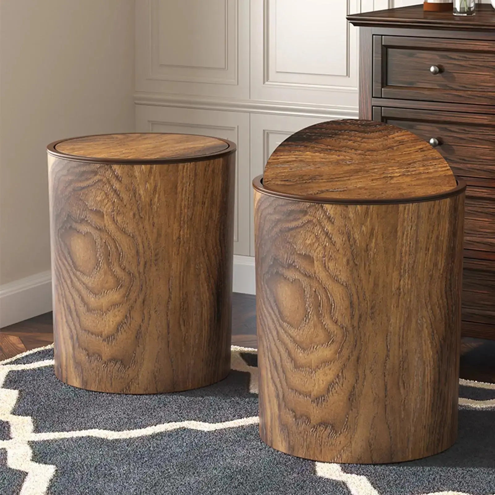 Mülleimer mit Schwingdeckel und Holzoptik Zorenza