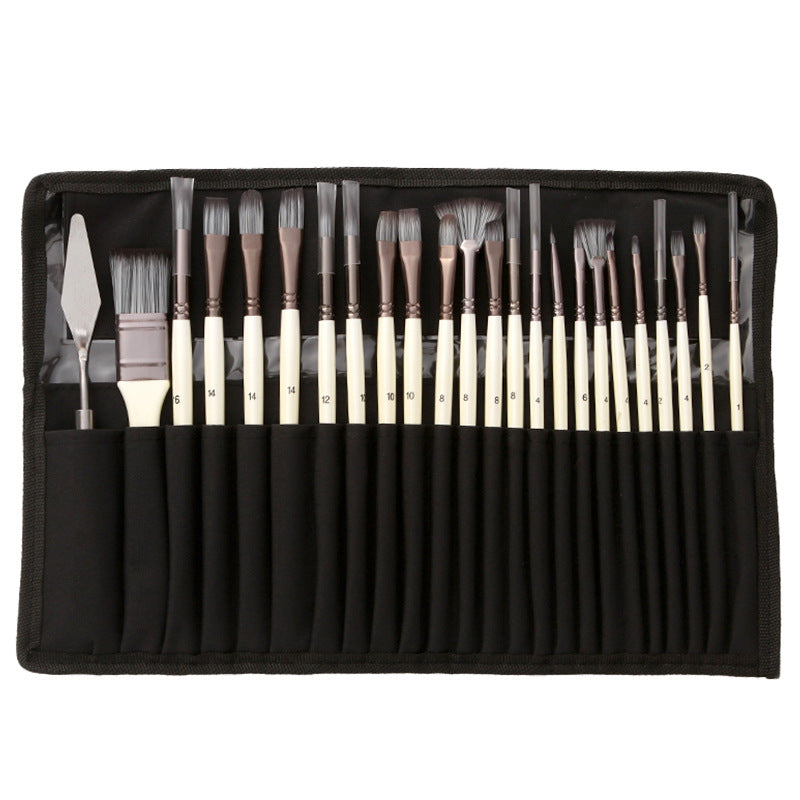 Pinselset 24-teilig mit Rollmappe – 7 Pinselformen und Malmesser -    Zorenza