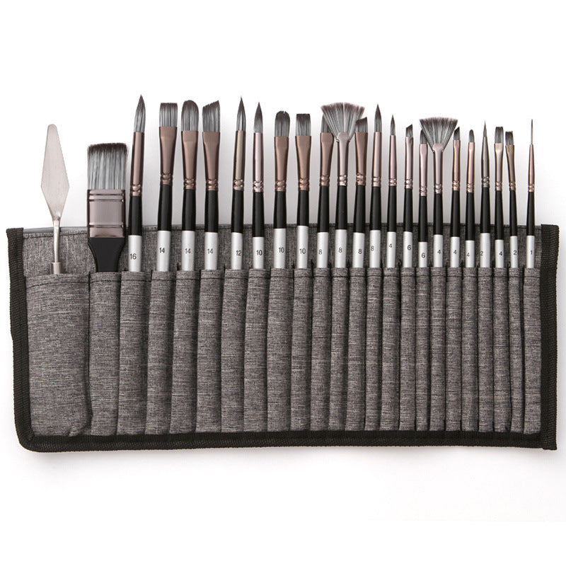 Pinselset 24-teilig mit Rollmappe – 7 Pinselformen und Malmesser -    Zorenza
