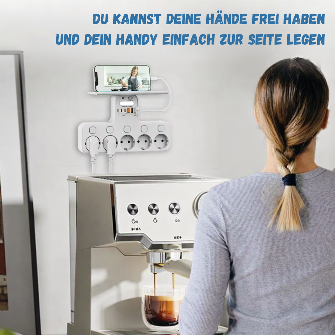 Wand-Steckdosenleiste mit USB-Ports, Handyablage und Nachtlicht Zorenza