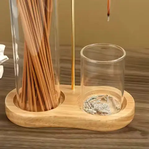 Räucher- und Kerzenhalter aus Glas und Holz Zorenza