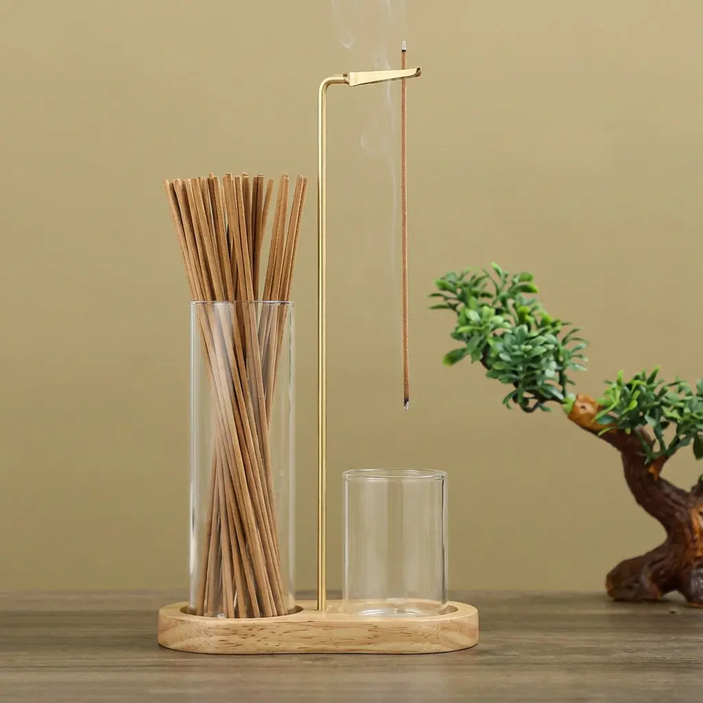 Räucher- und Kerzenhalter aus Glas und Holz Zorenza