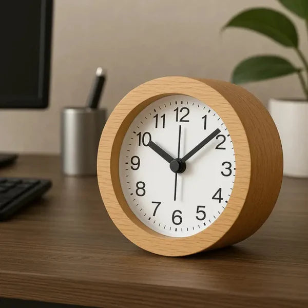 Lautloser Holz-Wecker mit LED-Nachtlicht – Buchenholz, kein Ticken, mit Snooze -    Zorenza