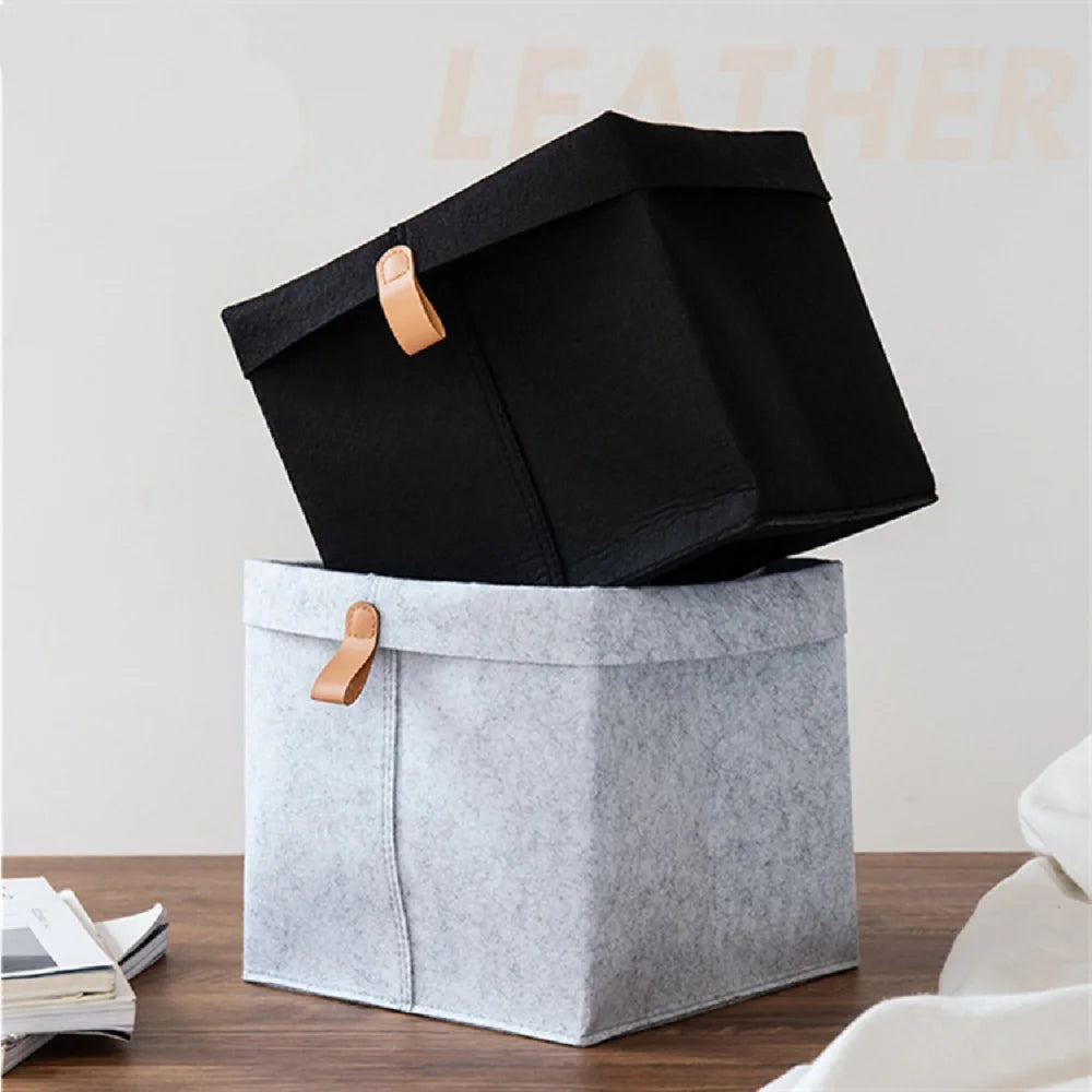 Filz-Aufbewahrungsbox mit Deckel und Ledergriff -    Zorenza