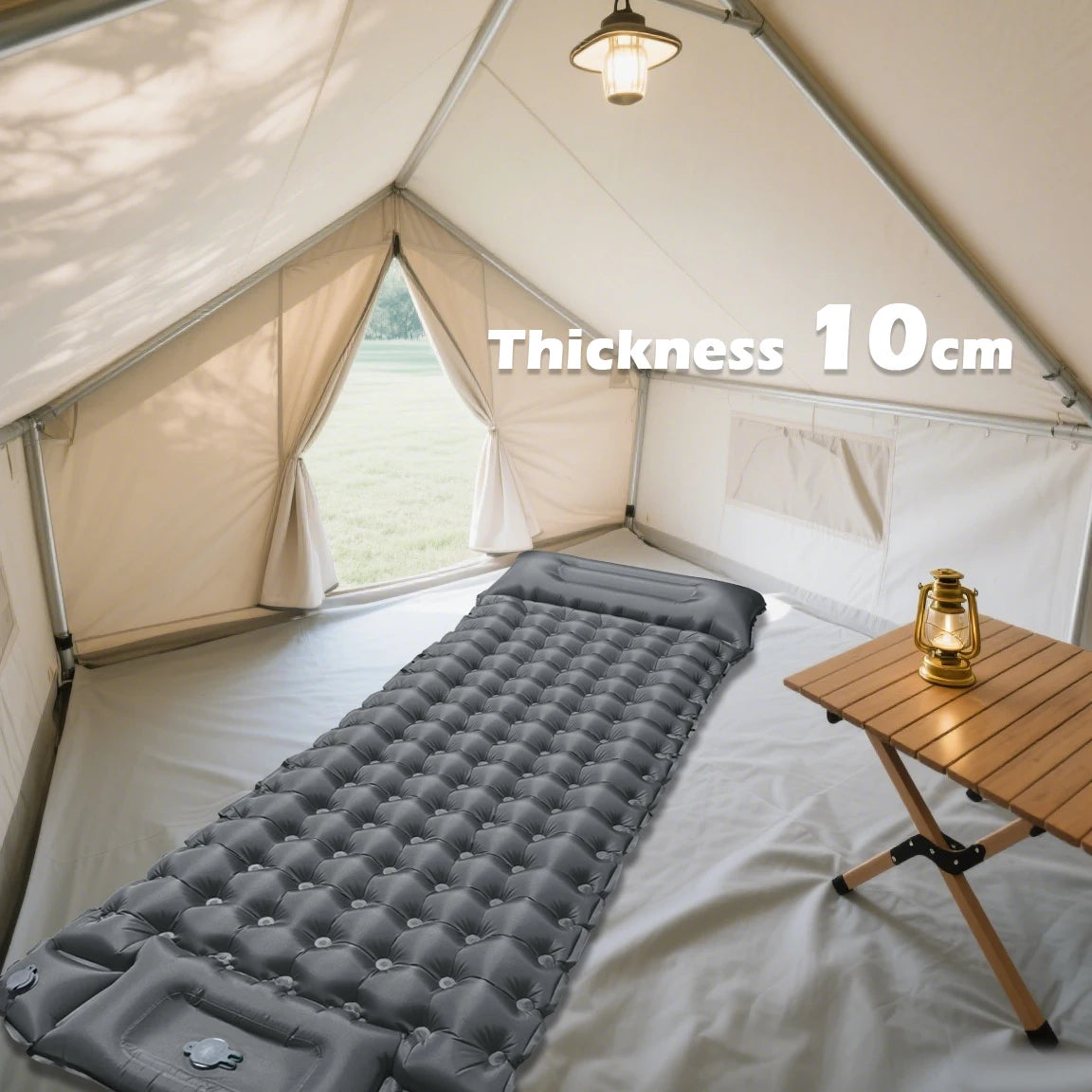 Aufblasbare Campingmatte mit Kopfkissen – 10 cm dick -    Zorenza