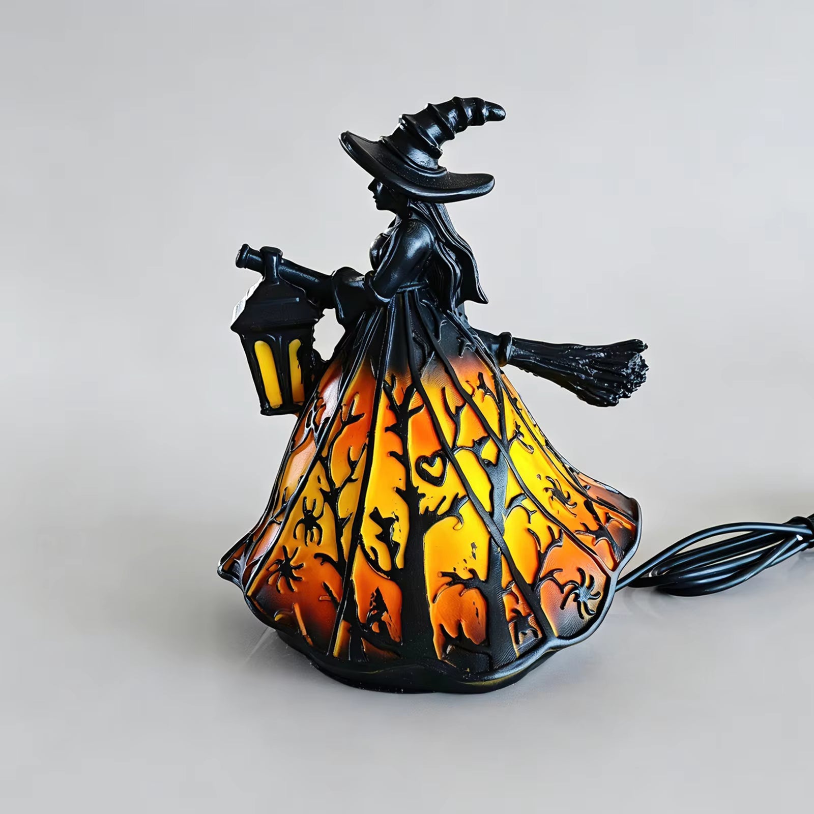 Halloween-Laterne Hexe Gotisch Vintage – Flammenloses LED-Design 30 cm -    Zorenza