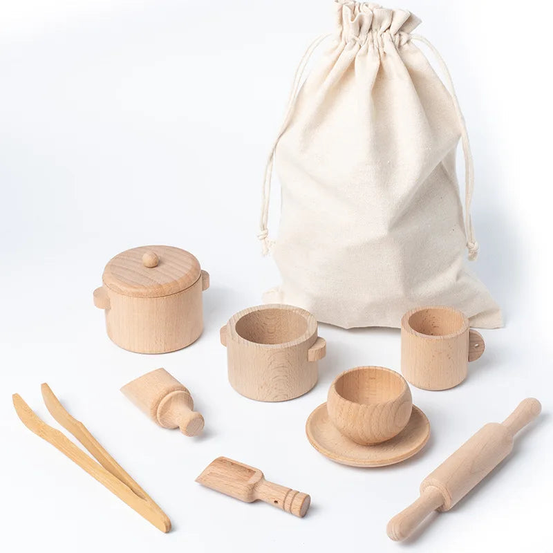 Holz-Spielküchen-Set mit 8 Teilen für Rollenspiele -    Zorenza