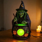 Hexen-Kessel Tischlampe Harz mit Neon-Grüner LED -    Zorenza