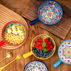 Keramikschüssel mit Griff – Handbemaltes Boho-Design -    Zorenza